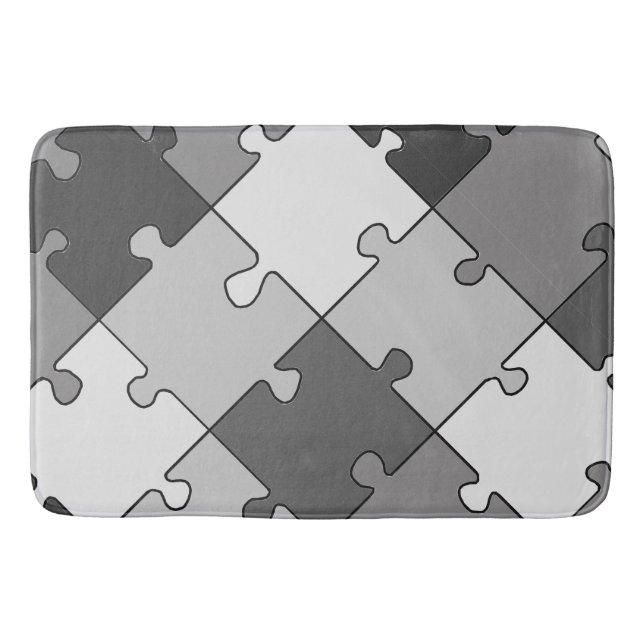 Jigsaw Puzzle Diagonal Graphical Grey Tones Bath Mat (Front)