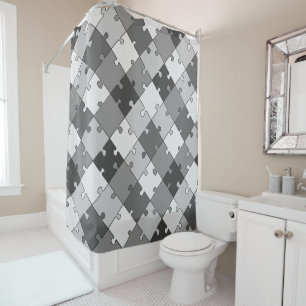 Jigsaw Puzzle Diagonal Grey Tones Shower Curtain