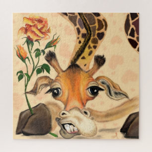 Jigsaw Puzzle Funny Giraffe with Rose