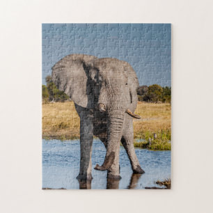 Jigsaw puzzle of bull elephant in wild.