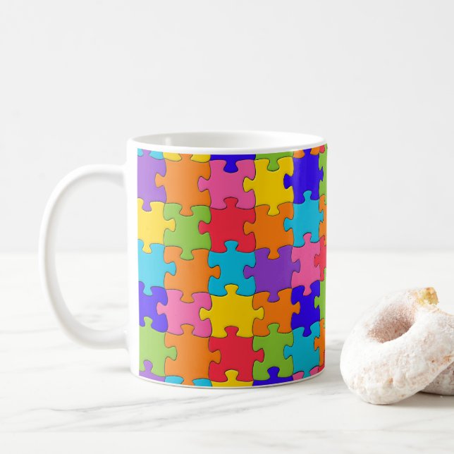 Jigsaw Puzzle pattern - Multicolor Pieces Coffee Mug (With Donut)