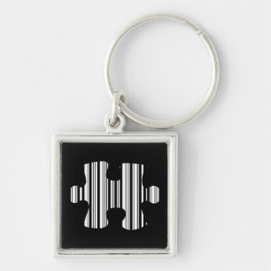 JIGSAW PUZZLE PIECE BAR CODE Pattern Design Key Ring