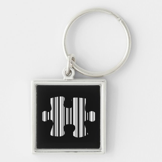 JIGSAW PUZZLE PIECE BAR CODE Pattern Design Key Ring (Front)