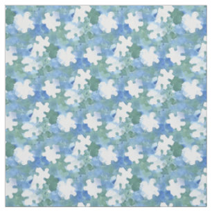 Jigsaw Puzzle Piece Silhouette in Blue and Green Fabric