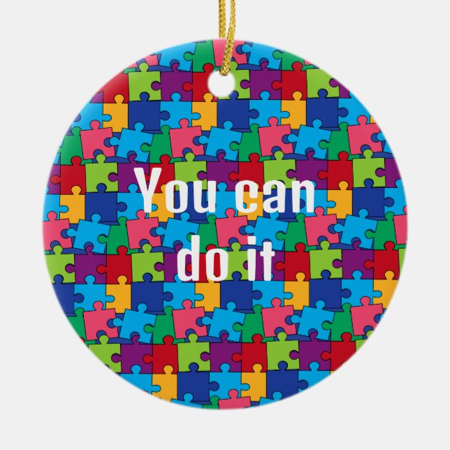 Jigsaw Puzzle Pieces Ceramic Ornament (Front)