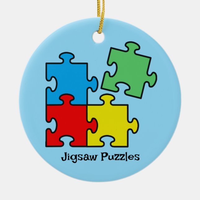 Jigsaw Puzzle Pieces Design Ceramic Ornament (Front)