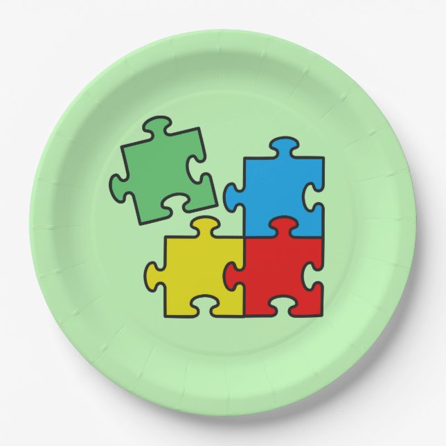 Jigsaw Puzzle Pieces Design Paper Plates (Front)