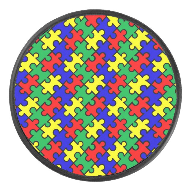 Jigsaw Puzzle Seamless Pattern-22675 Hockey Puck (Front)