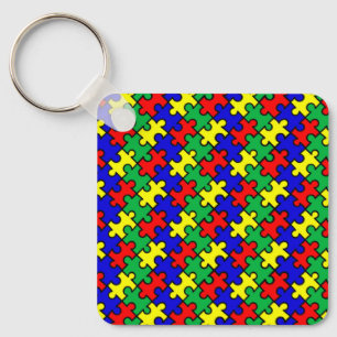 Jigsaw Puzzle Seamless Pattern Key Ring