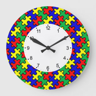 Jigsaw Puzzle Seamless Pattern Large Clock