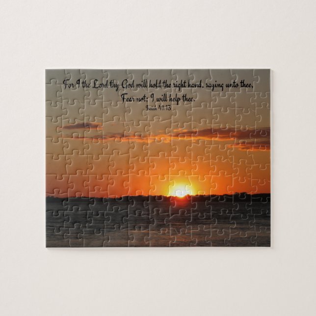 Jigsaw Puzzle With Sunset Photo & Bible Quote (Horizontal)