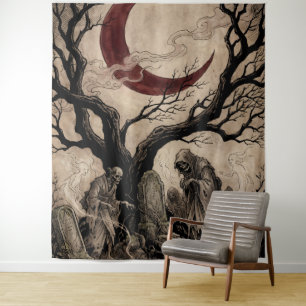 Jikininki Spirits Under the Blood Moon Tapestry