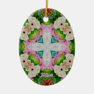 JILLIAN ~ EASTER EGG ~ Flowers Cross Kaleidoscope~ Ceramic Ornament