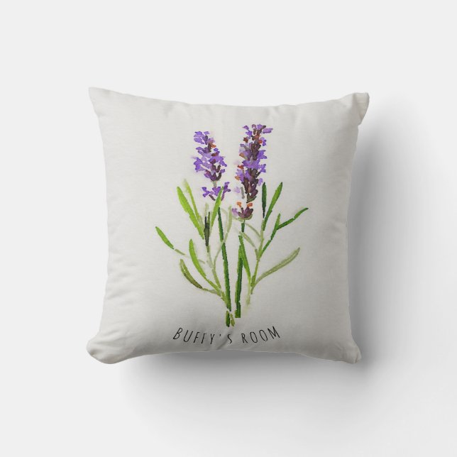 Jilly's Botanical Lavender Watercolor Cushion (Front)