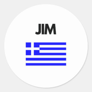 Jim Greek Name with Greek Flag Design Classic Round Sticker