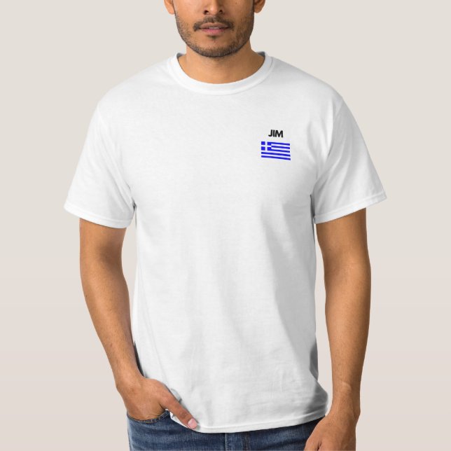 Jim Greek Name with Greek Flag Design T-Shirt (Front)