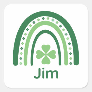 Jim Name Clover Boho Rainbow Square Sticker