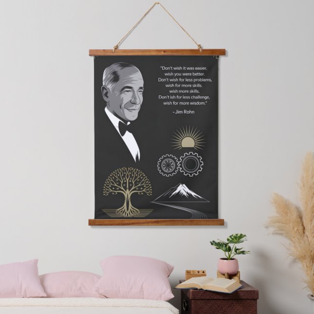 Jim Rohn Motivational Quote Poster Black and Gold Hanging Tapestry (Bedroom)