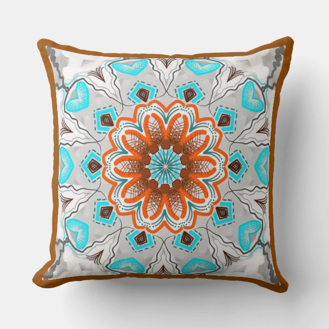 Jimette Design turquoise brown white square pillow (Front)
