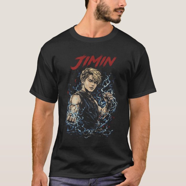 Jimin BTS Fatality Style Dark Comic Illustration T-Shirt (Front)