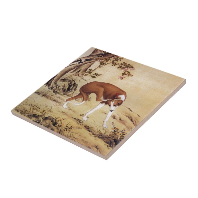 Jinchixian 金翅猃 ~ Greyhound ~ Giuseppe Castiglione~ Ceramic Tile (Side)