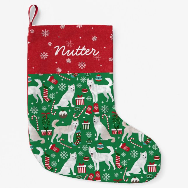 Jindo dog christmas custom dog name small christmas stocking (Front)