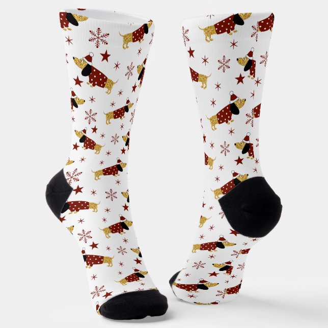Jingle All the Dachshund Way Socks (Angled)