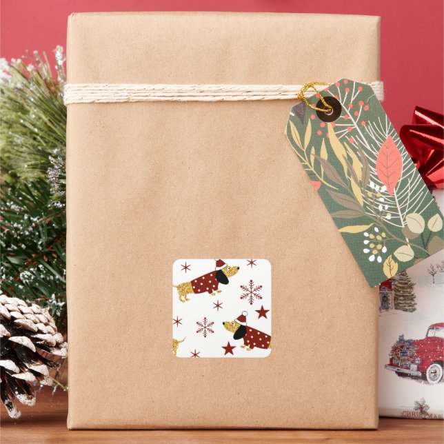 Jingle All the Dachshund Way Square Sticker (Holiday)