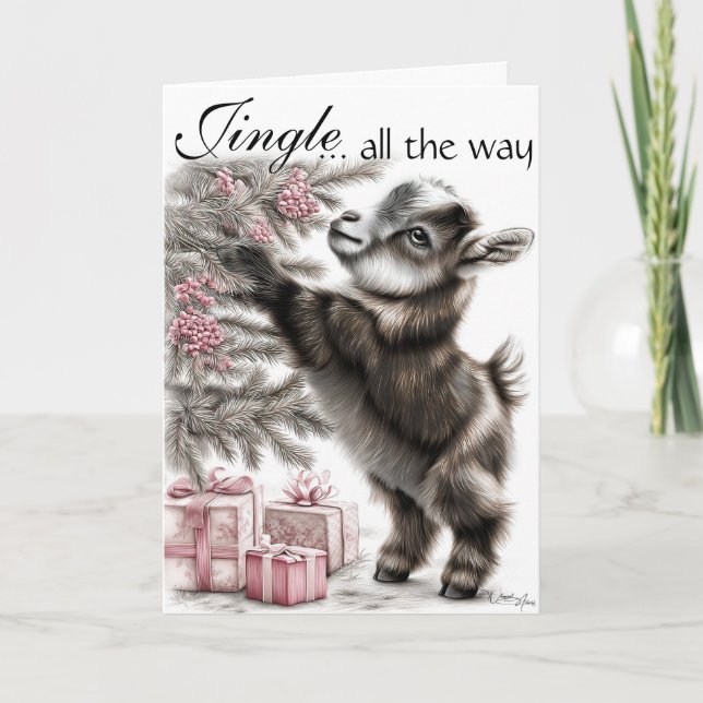 Jingle All the Way  -  Baby Goat Christmas Holiday Card (Front)