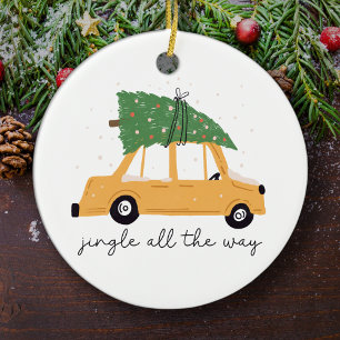 Jingle All The Way Car and Christmas Tree Holiday Ceramic Ornament