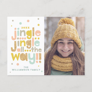 Jingle All The Way Cheery Trendy typographic Photo Holiday Postcard