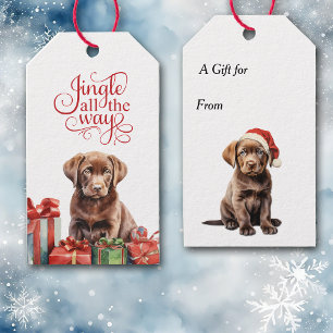 Jingle All the Way Chocolate Lab Puppy Christmas Gift Tags