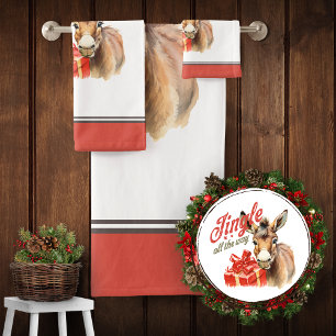 Jingle All the Way Christmas Farm Donkey Bath Towel Set