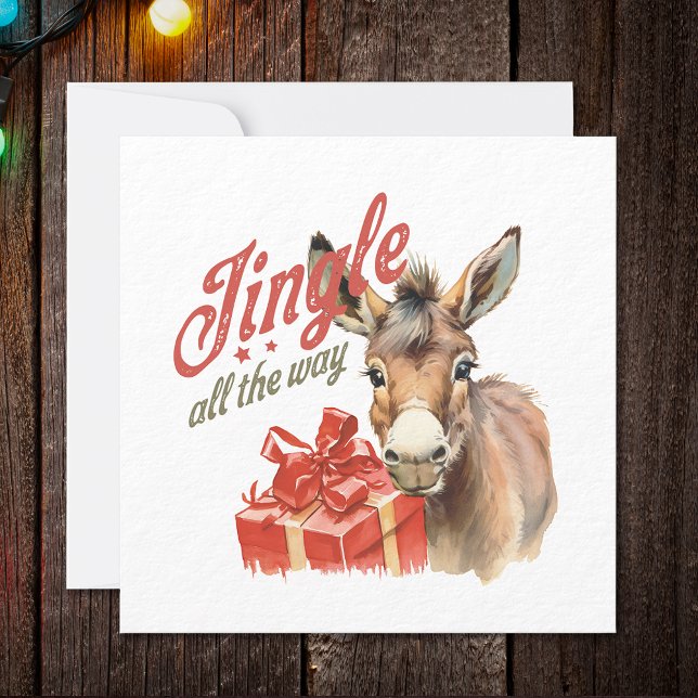Jingle All the Way Christmas Farm Donkey Holiday Card (Creator Uploaded)