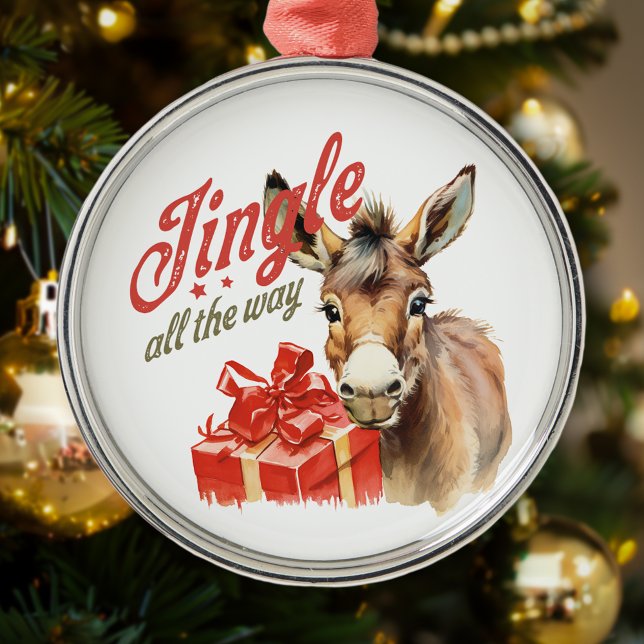 Jingle All the Way Christmas Farm Donkey Metal Ornament (Creator Uploaded)