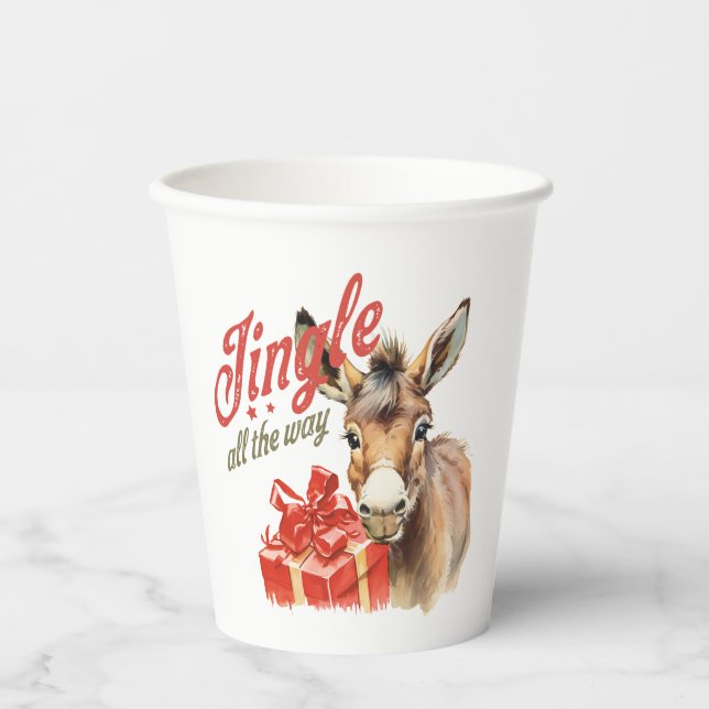 Jingle All the Way Christmas Farm Donkey Paper Cups (Front)