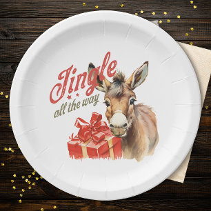 Jingle All the Way Christmas Farm Donkey Paper Plate