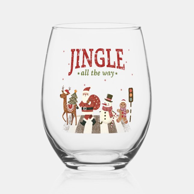 Jingle All The Way Christmas  Stemless Wine Glass (Front)