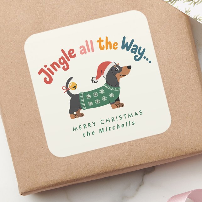 Jingle All the Way – Cute Holiday Pet Gift & Mail Square Sticker (Creator Uploaded)