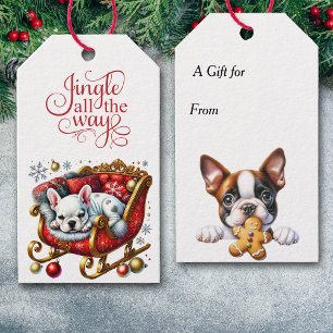 Jingle All the Way French Bulldog Santa Sleigh Gift Tags