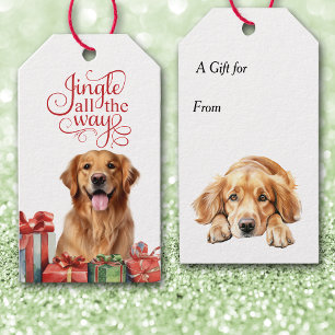 Jingle All the Way Golden Retriever Dog Christmas Gift Tags