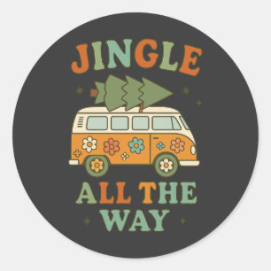 "Jingle All The Way" Groovy Retro 70s Christmas Classic Round Sticker