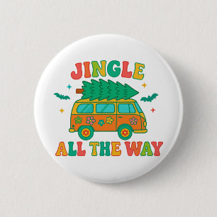 Jingle All The Way Groovy Retro Christmas 6 Cm Round Badge