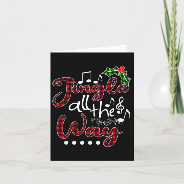 Jingle All The Way Red Buffalo Plaid Christmas  Card (Front)