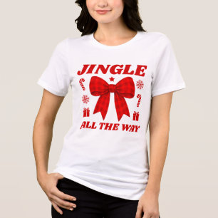 Jingle All the Way Red Gingham Bow Retro Christmas Tri-Blend Shirt