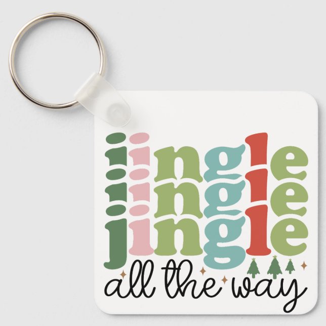 Jingle all the way Retro Groovy Christmas Holidays Key Ring (Front)