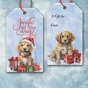Jingle All the Way Two Cute Puppies Gift Tags