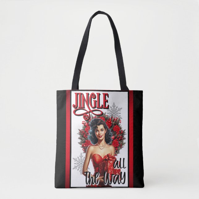 Jingle all the Way Vintage Pinup Tote Bag (Front)