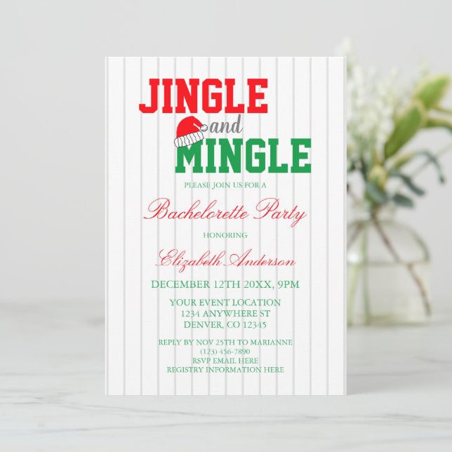 Jingle and Mingle Christmas Bachelorette Party Invitation (Standing Front)