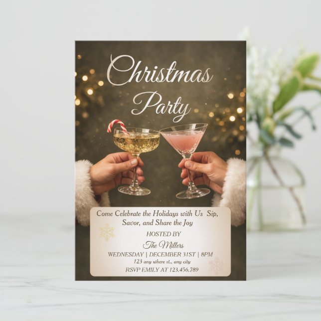 Jingle And Mingle Christmas Cocktail Party  Invitation (Standing Front)